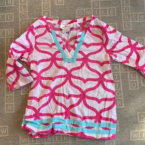 Vineyard Vines Girls EUC beach cover up/shirt whales tales pink white and teal